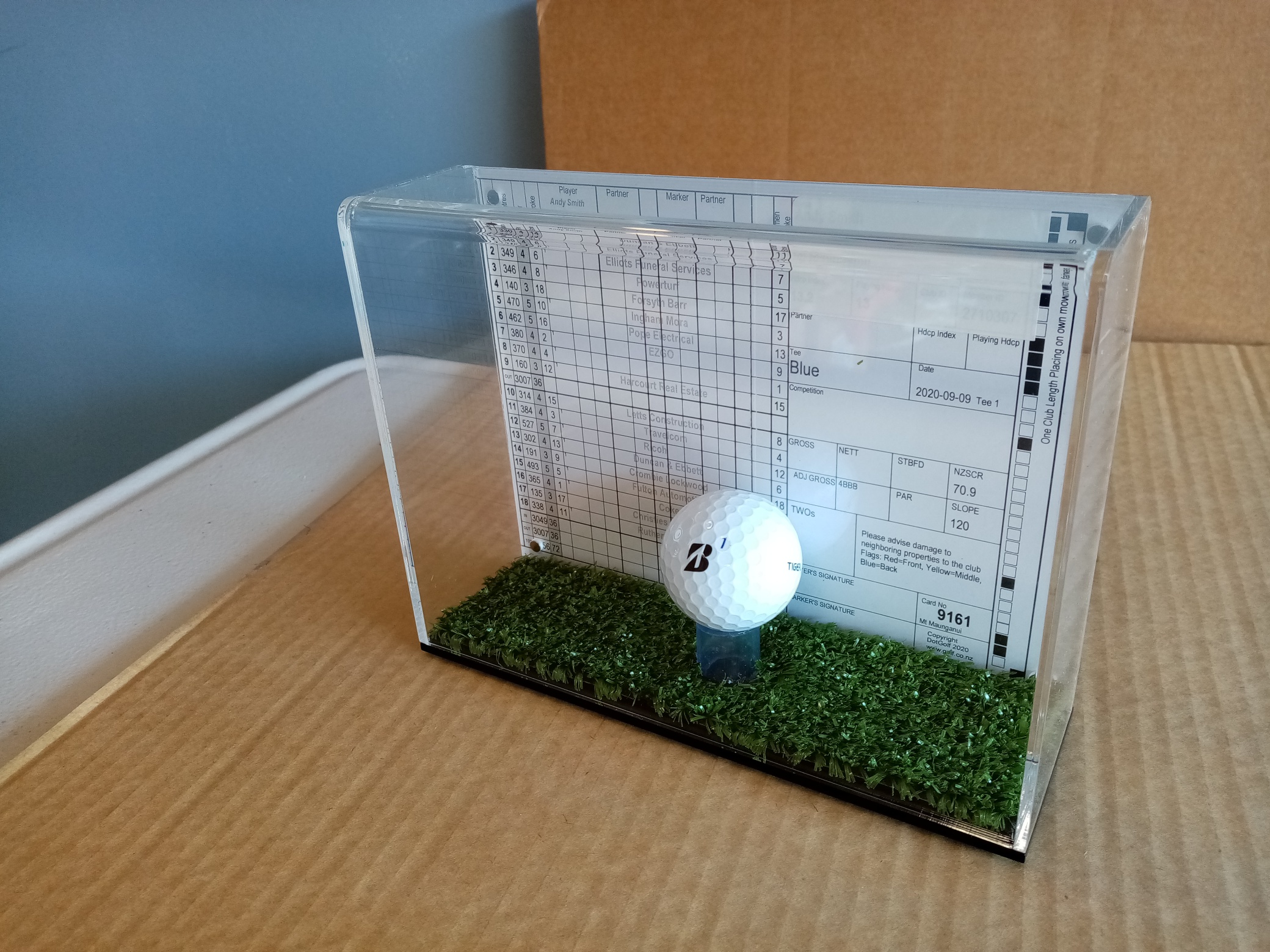 HYYPME Golf Ball Display Case for Hole-in-One Golf Ball with Full Scorecard  Display Frame, Golf Gifts, Accessories for Men and Women, Golden Stamped